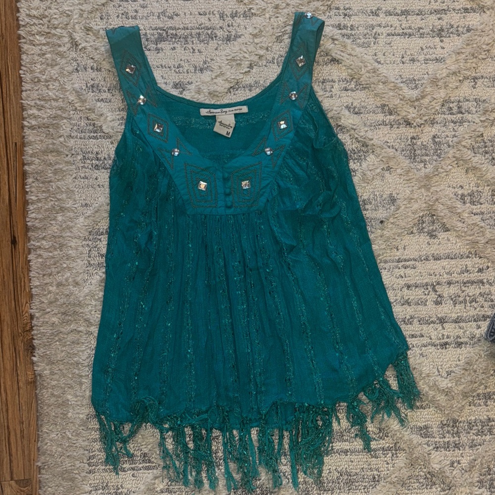 American rag Teal Sleeveless Top with Embellishments
